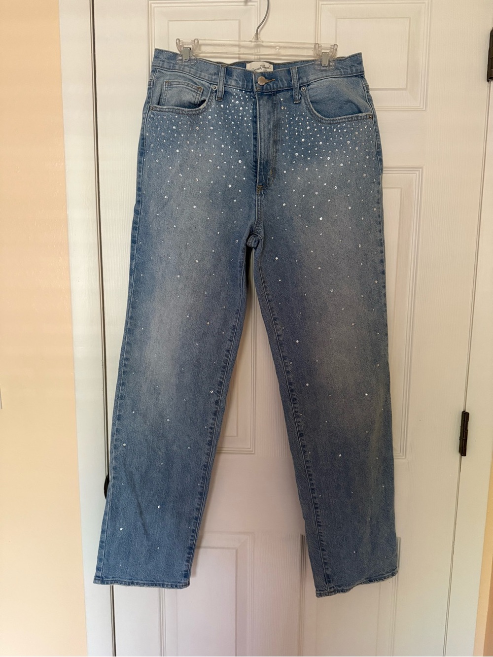 Universal Thread High Rise 90’s Straight-Leg Jeans with Crystal Embellishments